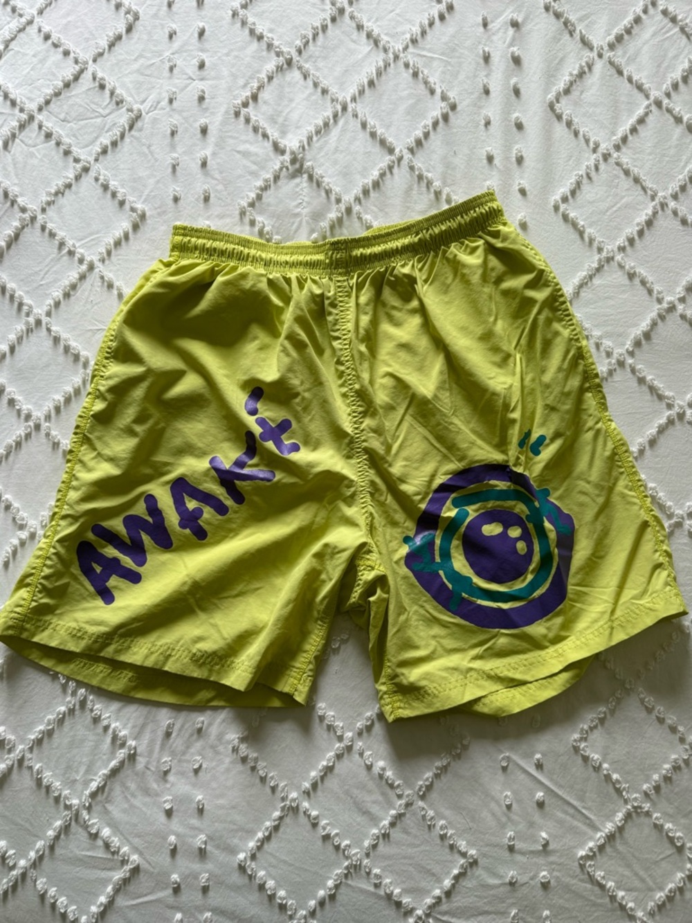 Insomiac Lime Green Athletic Shorts with Purple & Teal Graphic